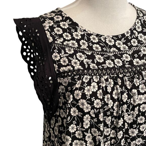 LOFT Black Floral Swing Dress Womens Small/Medium Boho Knit Casual Feminine - Picture 3 of 9